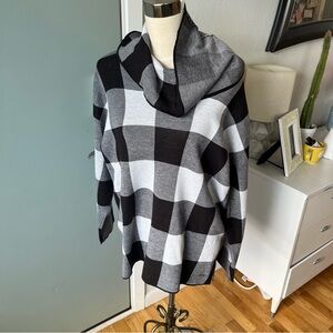 Women's Black & Gray Plaid Cowl Neck Top